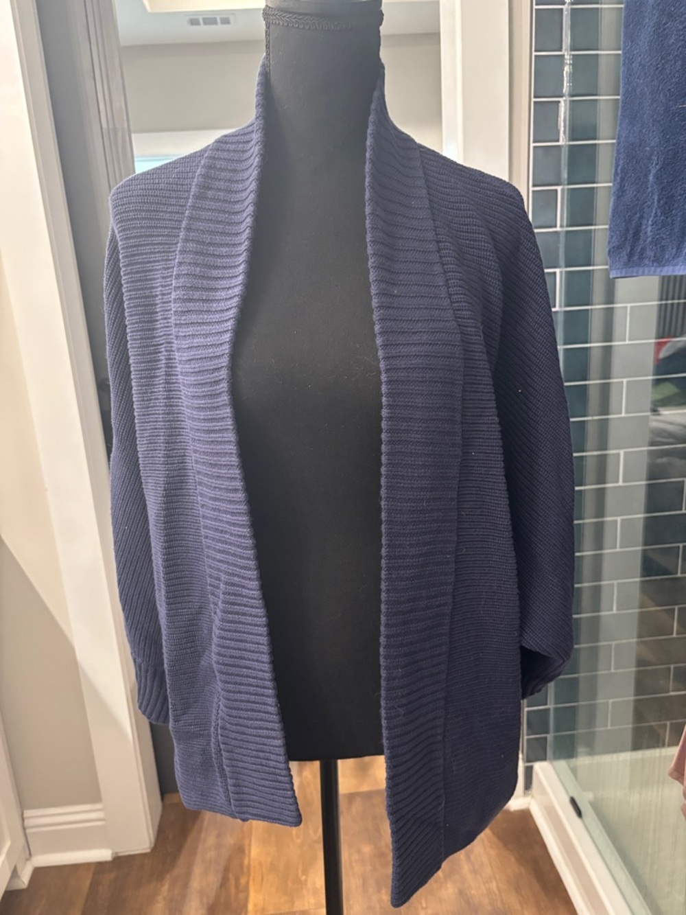 Belle by Kim Gravel Navy Ribbed Open-Front Cardigan